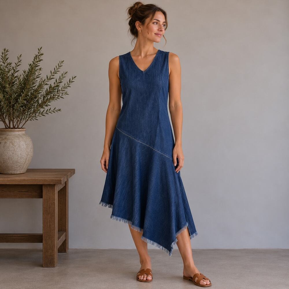 Cloth & Stone Blue Denim Sleeveless Asymmetrical Hem Dress XS
